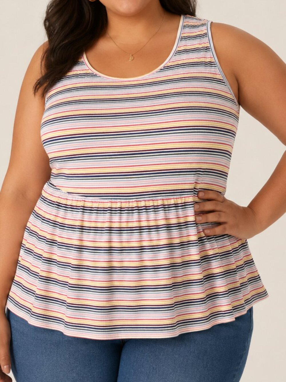 Lane Bryant Multicolor Stripe Peplum Tank Top Stretch Knit Size 14/16